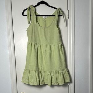 Love Riche Linen Blend Strapless Bow Tiered Pastel Green Spring Dress Size Large